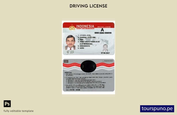 Plantilla de licencia de conducir de Indonesia ( presente) lista para imprimir